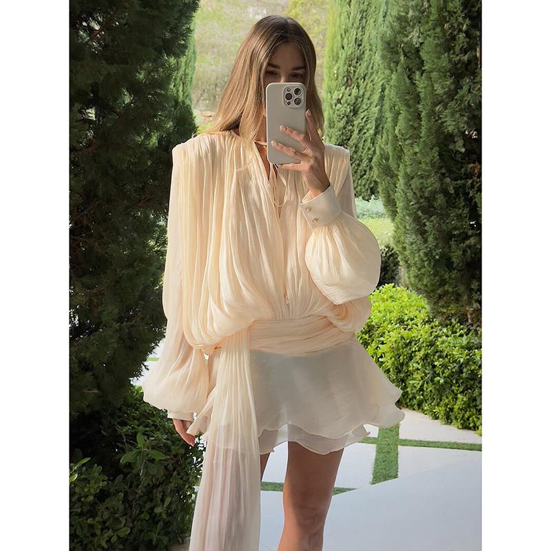 Elegant Long Lantern Sleeve V  - Winter Clothing Dress Up avaliação e preço