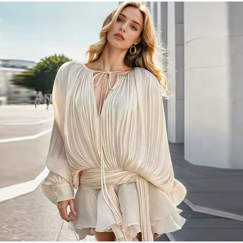 Elegant Long Lantern Sleeve V  - Winter Clothing Dress Up avaliação e preço