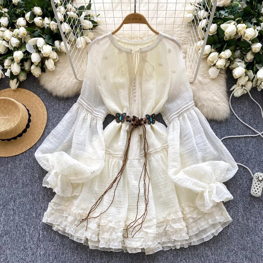 Sweet Embroidered O-neck Lace- - Winter Clothing Dress Up avaliação e preço
