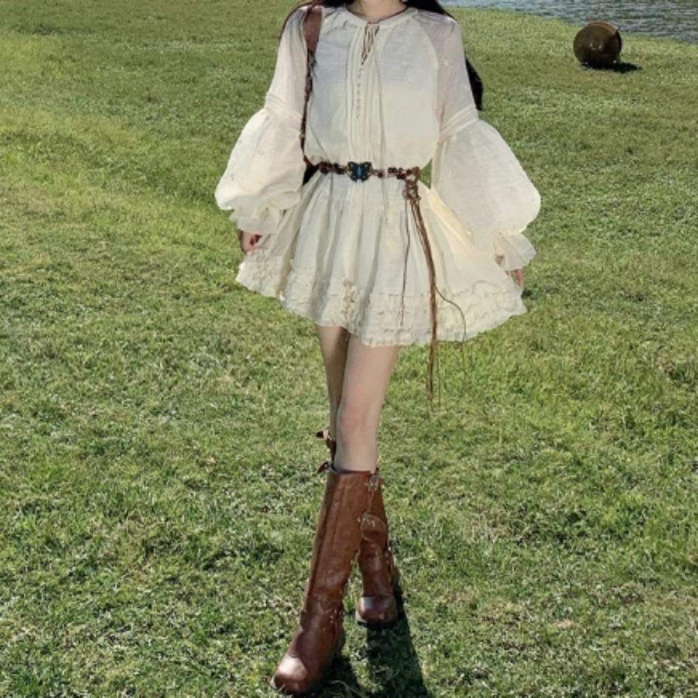 Sweet Embroidered O-neck Lace- - Winter Clothing Dress Up avaliação e preço