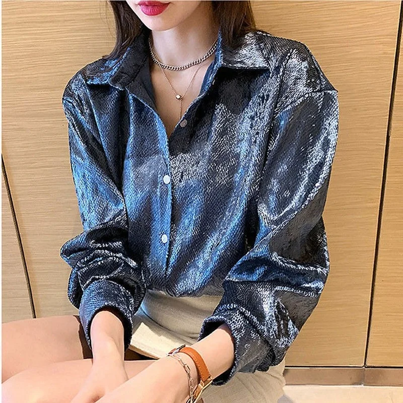 Women's Shiny Button Shirt Spr - Quality Winter Clothing avaliação e preço