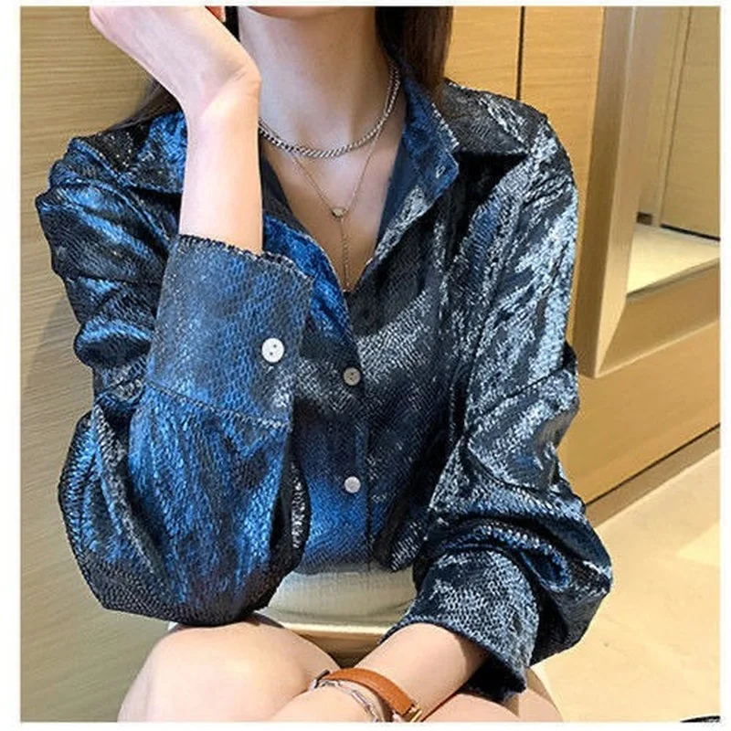 Women's Shiny Button Shirt Spr - Quality Winter Clothing avaliação e preço