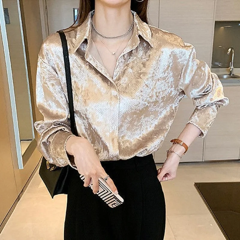Women's Shiny Button Shirt Spr - Quality Winter Clothing avaliação e preço