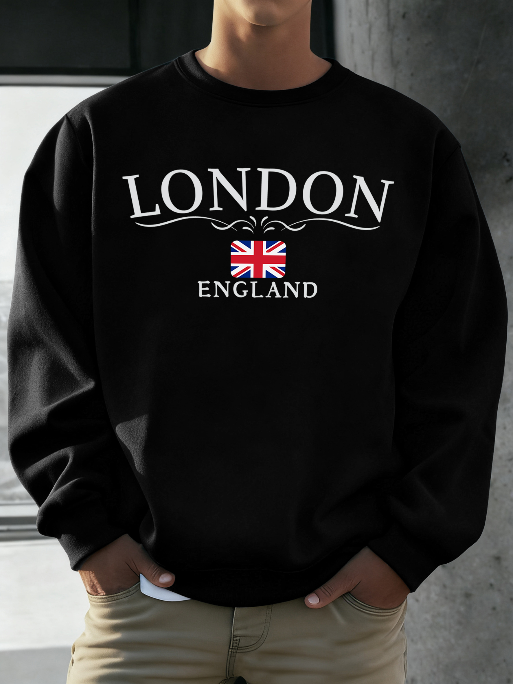 London England Flag Print Swea - Winter Clothing London avaliação e preço