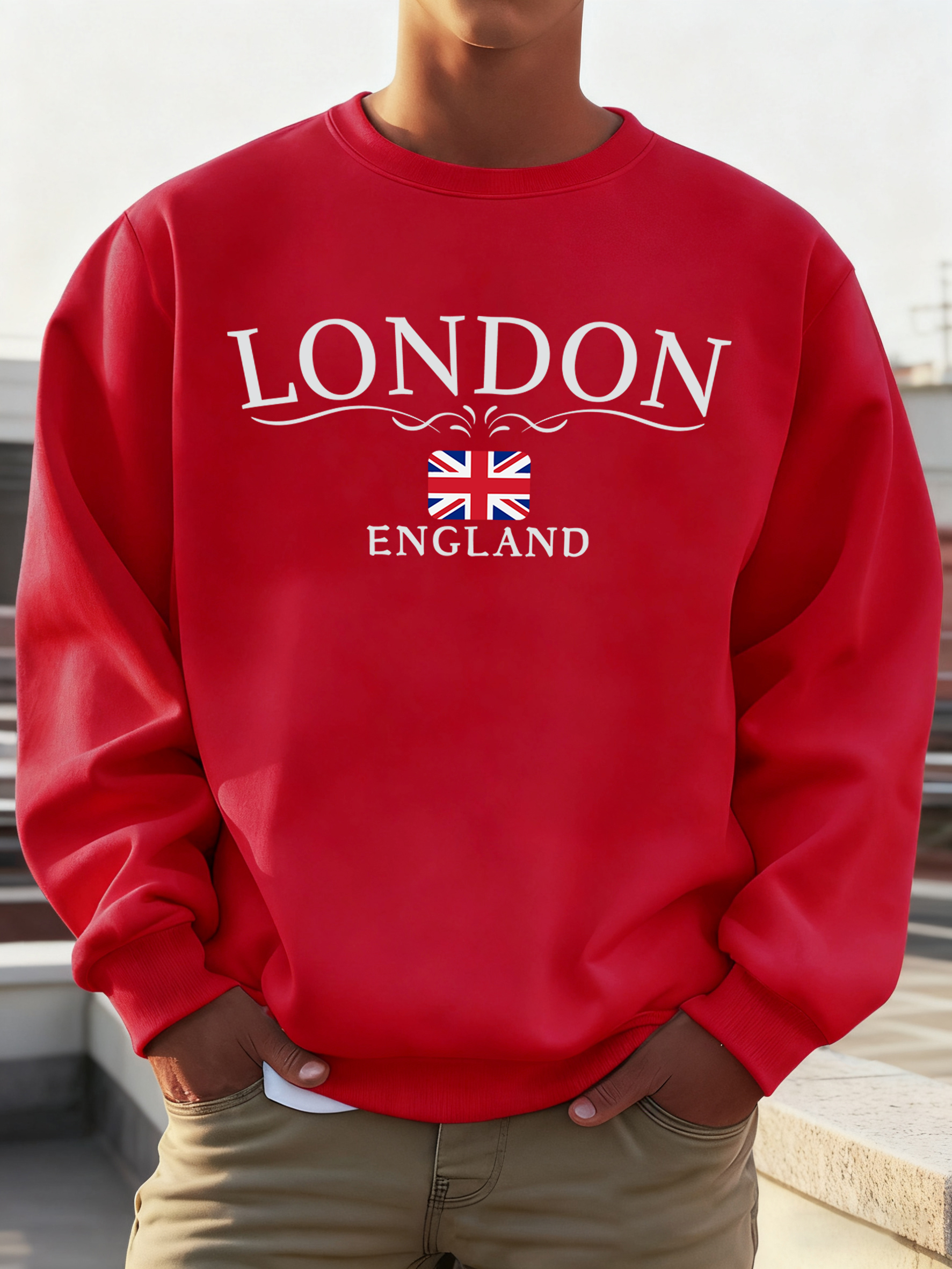 London England Flag Print Swea - Winter Clothing London avaliação e preço